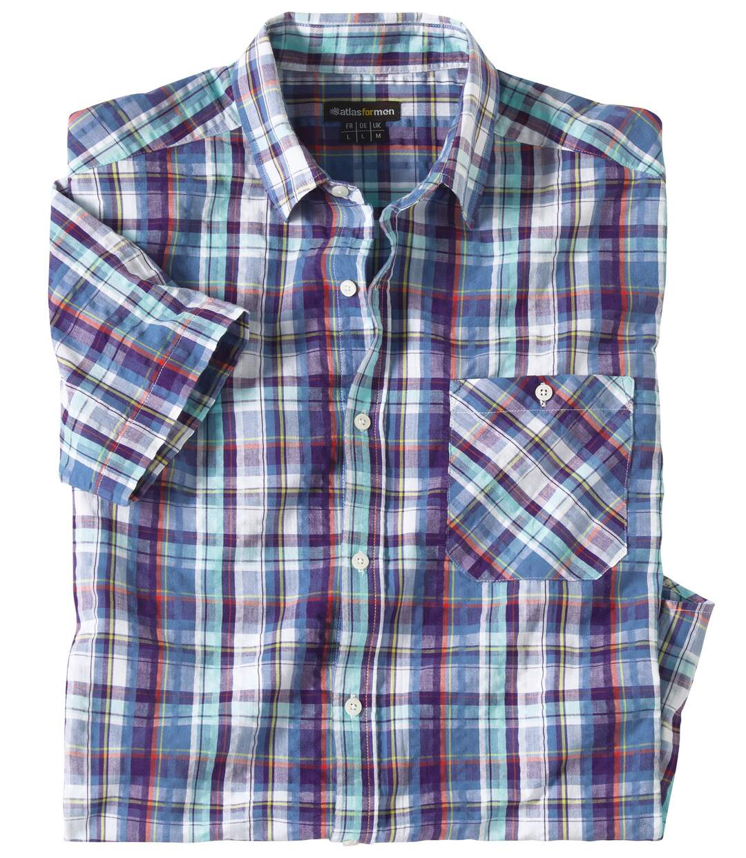 Men's Waffle Cotton Checked Shirt - Purple Turquoise White-4