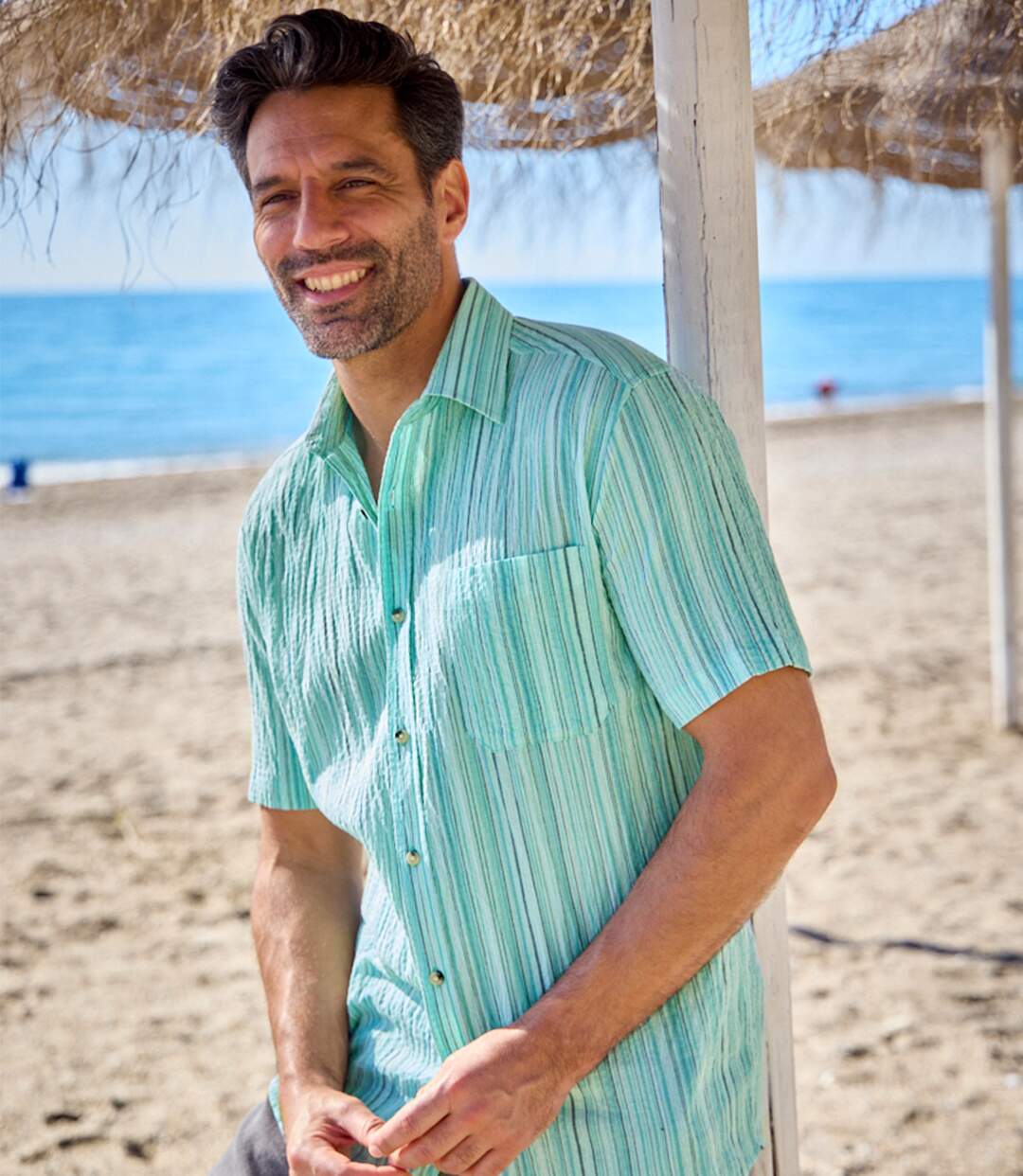 Men's Turquoise Striped Crepe Shirt