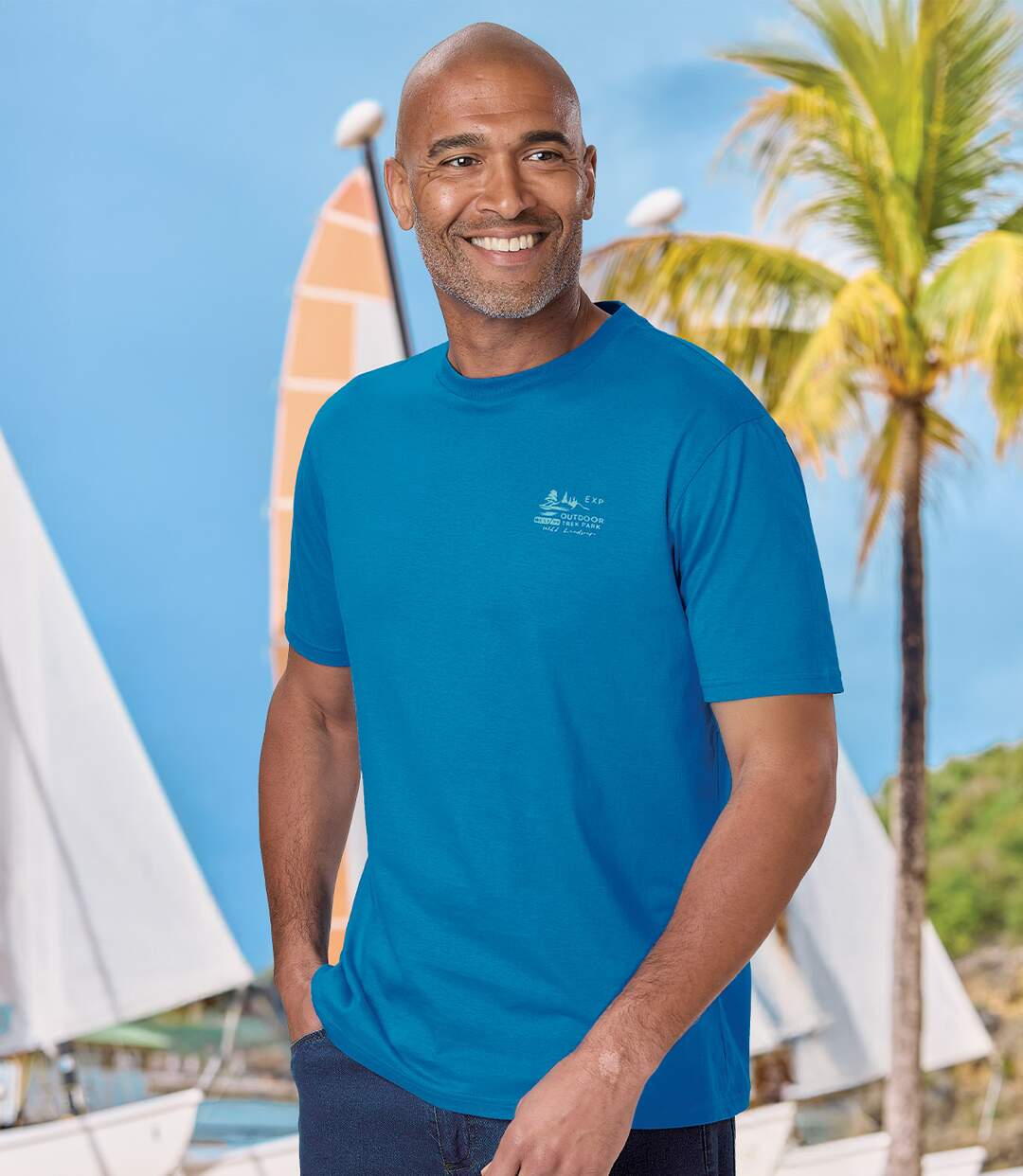 Pack of 4 Men's Cotton T-Shirts - Orange Turquoise Blue White-2