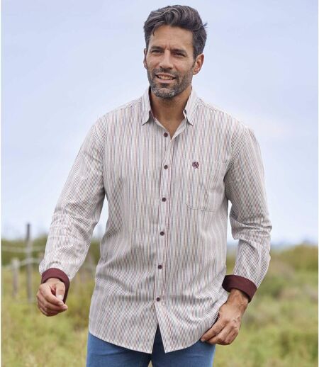 Men's Striped Cotton Shirt - Ecru