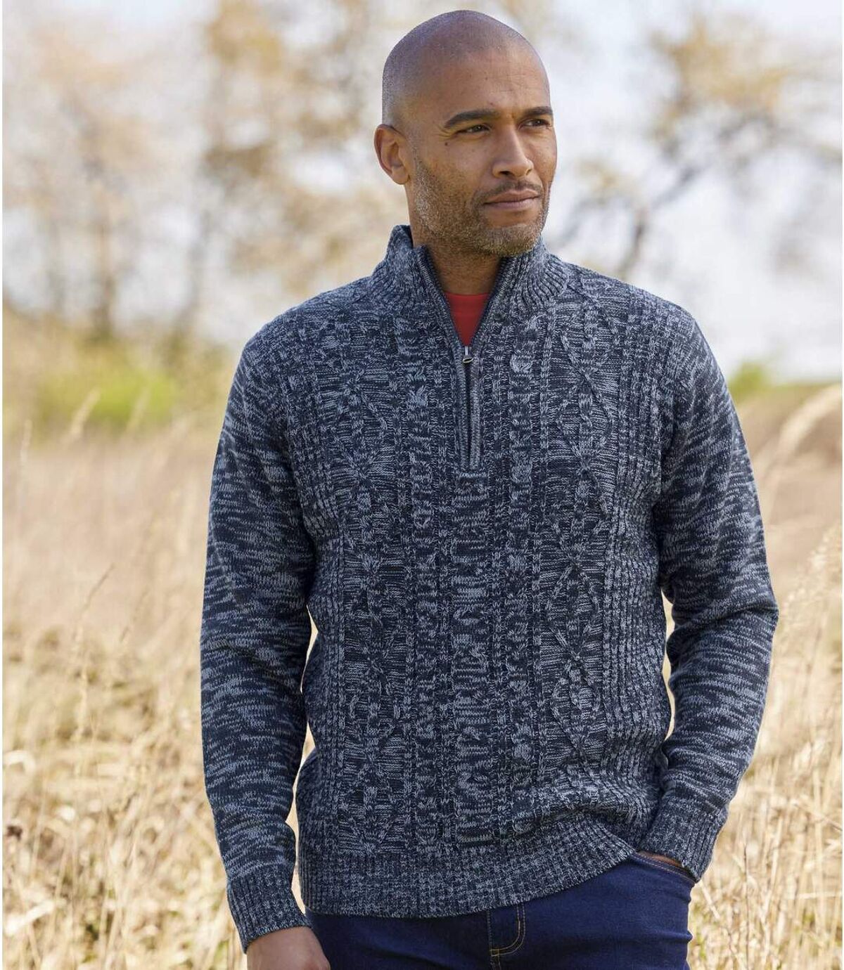 Men's Blue Cable Knit Sweater Atlas For Men