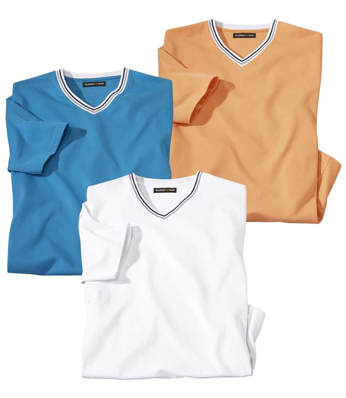 Pack of 3 Men's V-Neck T-Shirts - Orange Blue White Atlas For Men