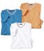 Pack of 3 Men's V-Neck T-Shirts - Orange Blue White