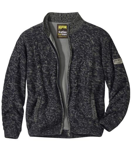 Men's Fleece-Lined Full Zip Knitted Jacket - Dark Grey