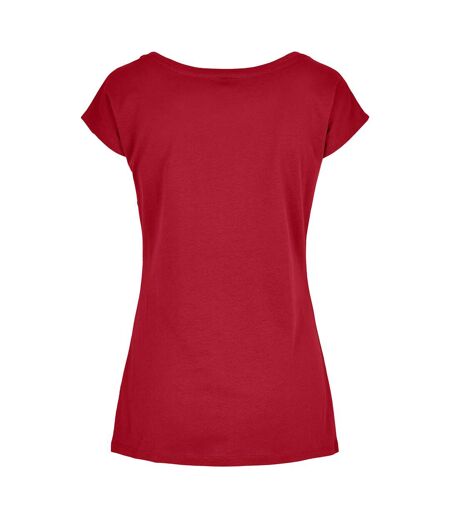 Build Your Brand Womens/Ladies Wide Neck T-Shirt (Burgundy)