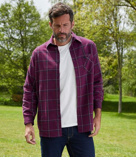 Chemise à manches longues en flanelle homme - bordeaux