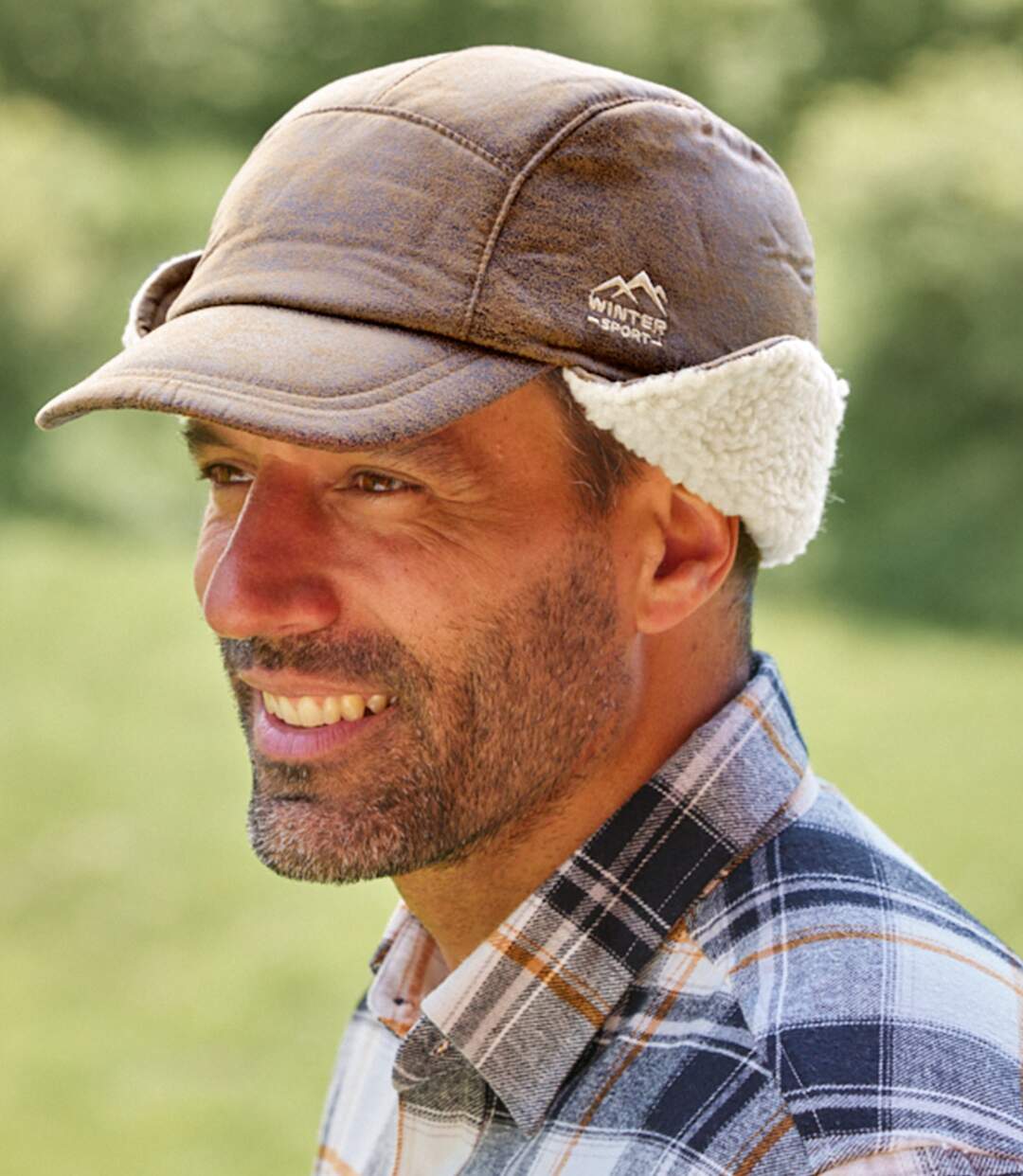 Men's Camel Sherpa-Lined Cap 