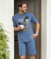 Men's Blue Eagle Print Pajama Short Set Atlas For Men