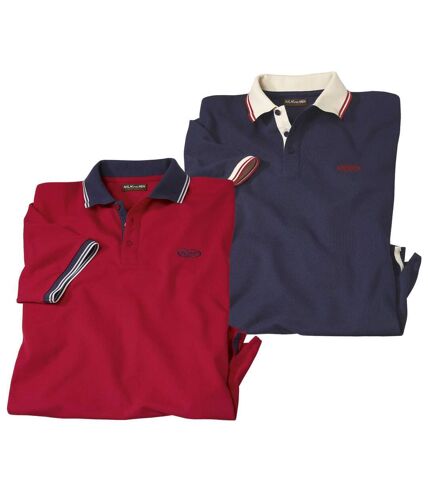Pack of 2 Men's Piqué Cotton Polo Shirts - Navy, Red