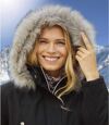 Women's Elegant Black Hooded Parka - Water-Repellent - Full-Zip Atlas For Men
