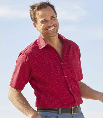 Men's Red Patterned Poplin Shirt