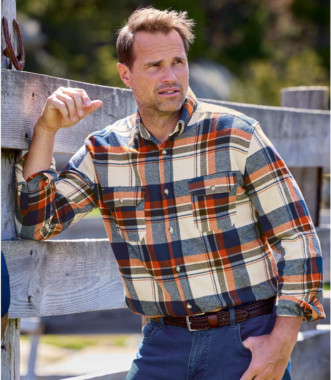 Chemise à carreaux ample homme - bleu écru orange