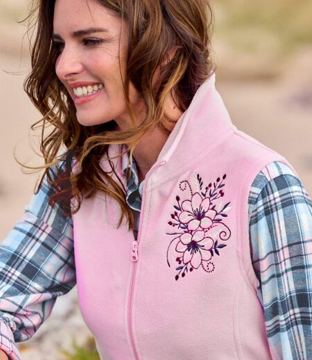 Women's Pink Embroidered Microfleece Gilet  