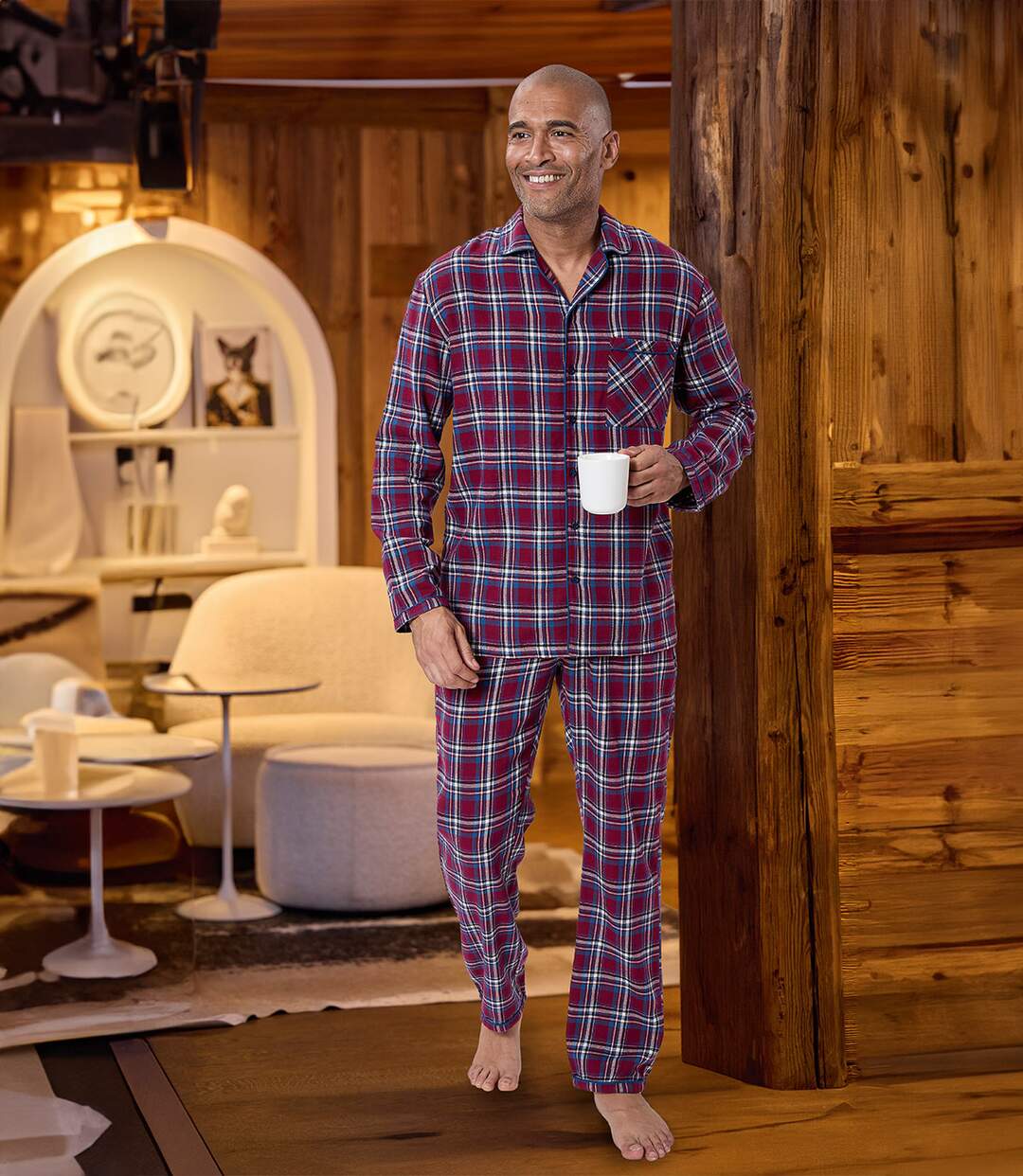 Men's Navy Checked Flannel Pyjamas-2