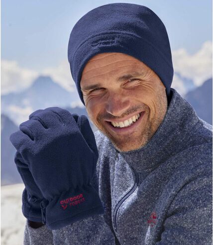 Men's Microfleece Beanie & Gloves - Navy 