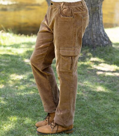 Men's Stretchy Corduroy Cargo Pants - Camel 