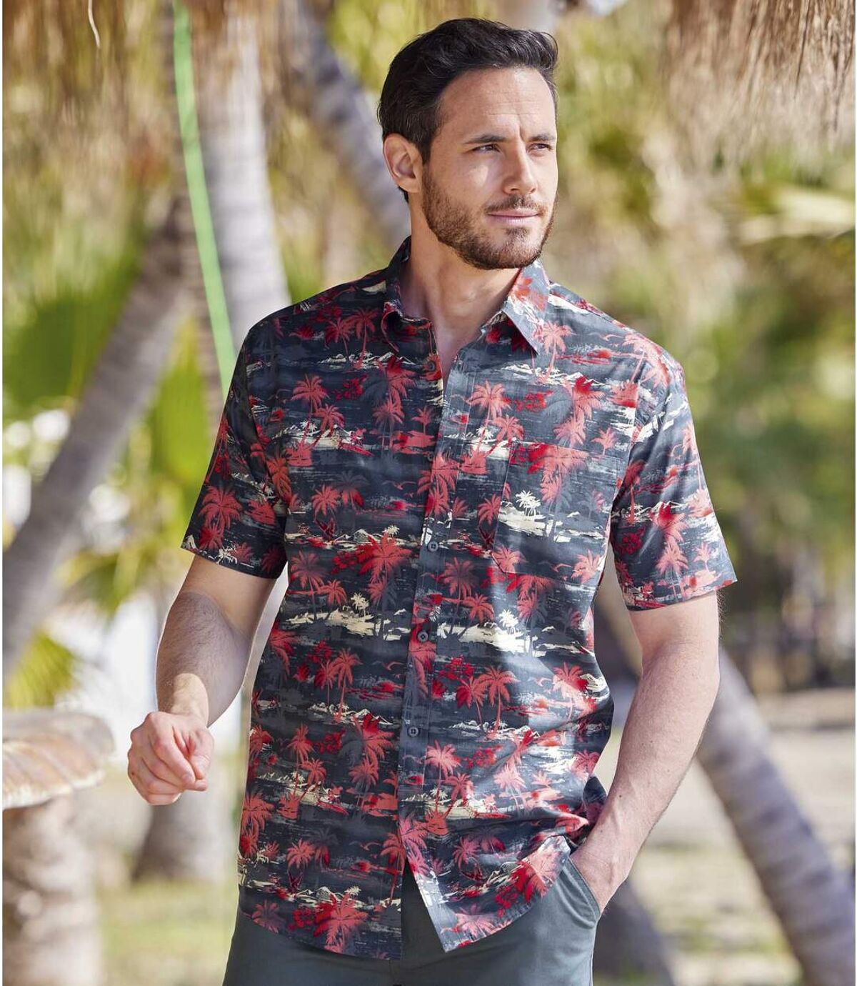 Men's Navy Hawaiian-Print Shirt Atlas For Men