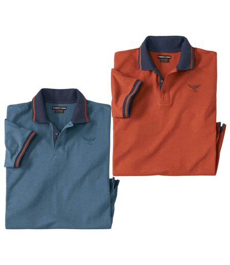 Pack of 2 Men's Jersey Polo Shirts -Blue Orange 