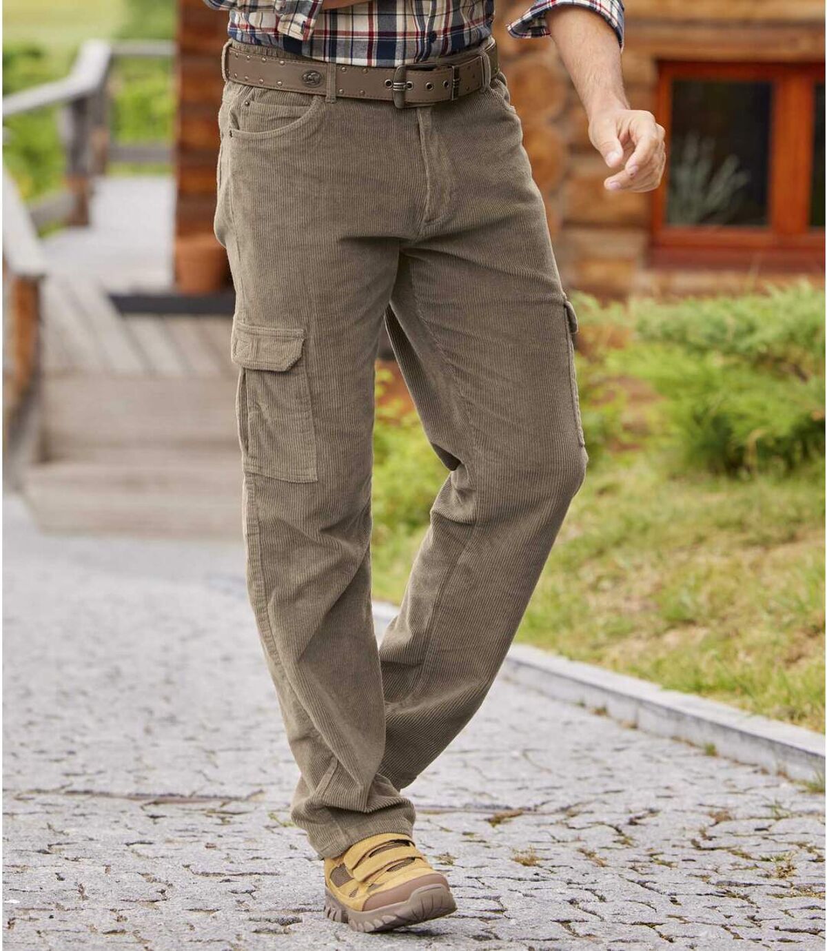 Men's Taupe Corduroy Cargo Pants Atlas For Men