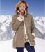 Women's Sherpa-Lined Faux-Suede Coat - Light Brown