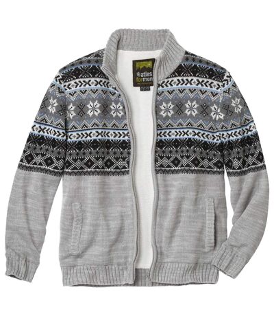 Men's Gray Sherpa-Lined Knitted Jacket  