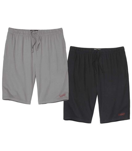 Pack of 2 Men's Active Shorts - Elasticated Waist - Gray Black 