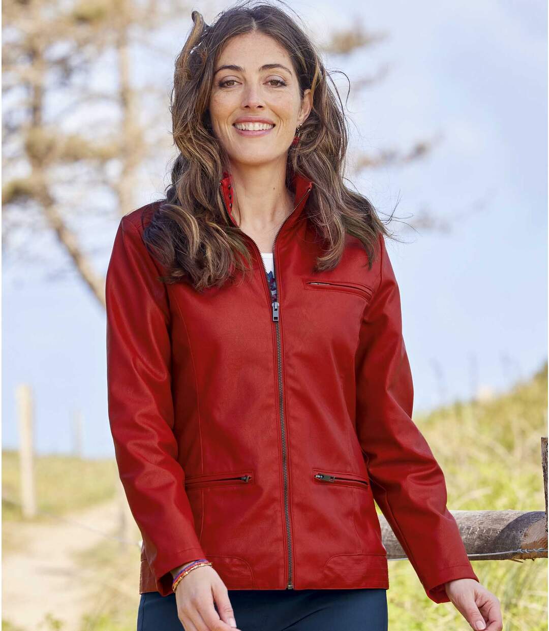 Women's Red Faux-Leather Jacket   Atlas For Men