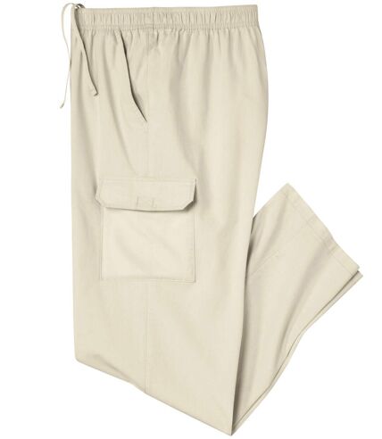 Men's Beige Relaxed Cargo Trousers - Elasticated Waistband