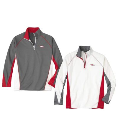 Pack of 2 Men's Quarter-Zip Tops - Grey White Red