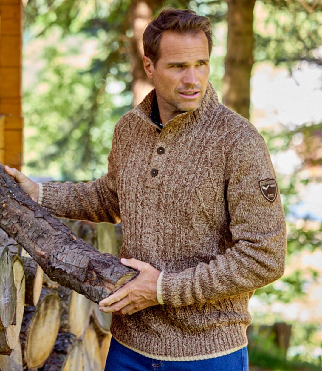 Men's Brown Cable Knit Sweater 