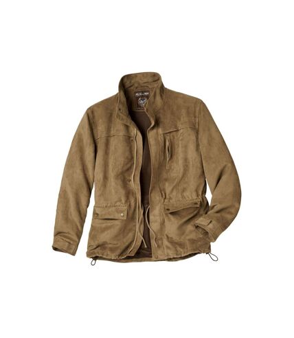 Men's Full Zip Camel Faux-Suede Safari Jacket