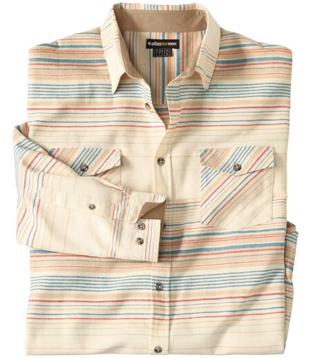 Men's Beige Striped Flannel Shirt