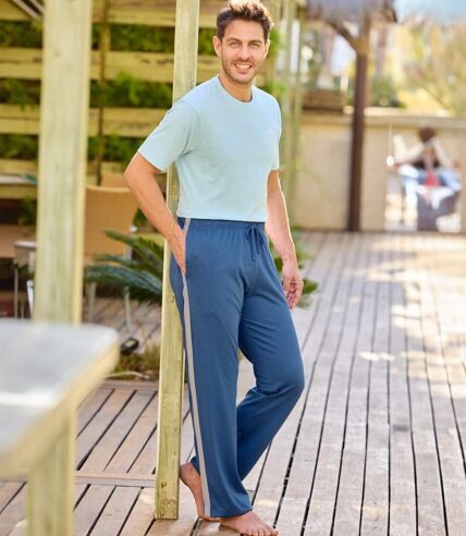 Men's Blue Jersey Trousers - Elasticated Waistband 