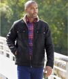Men's Black Faux-Suede Aviator Jacket - Sherpa Lining                                                                          Atlas For Men