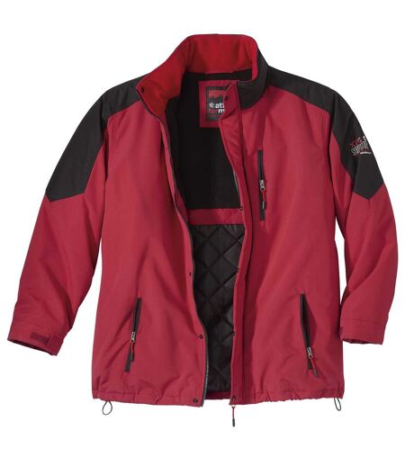 Men's Red Water-Repellent Heavy-Duty Parka - Full Zip - Foldaway Hood 