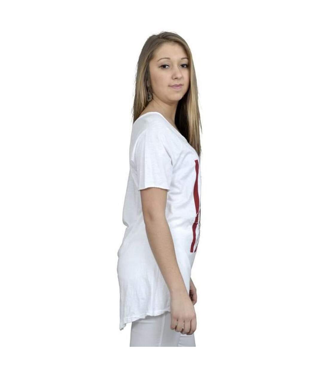 Tee shirt femme manches courtes motif devant couleur blanc-3