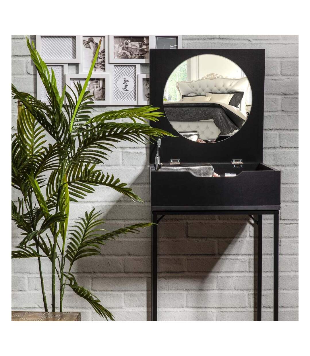 Coiffeuse compacte en bois Abott Noir-2