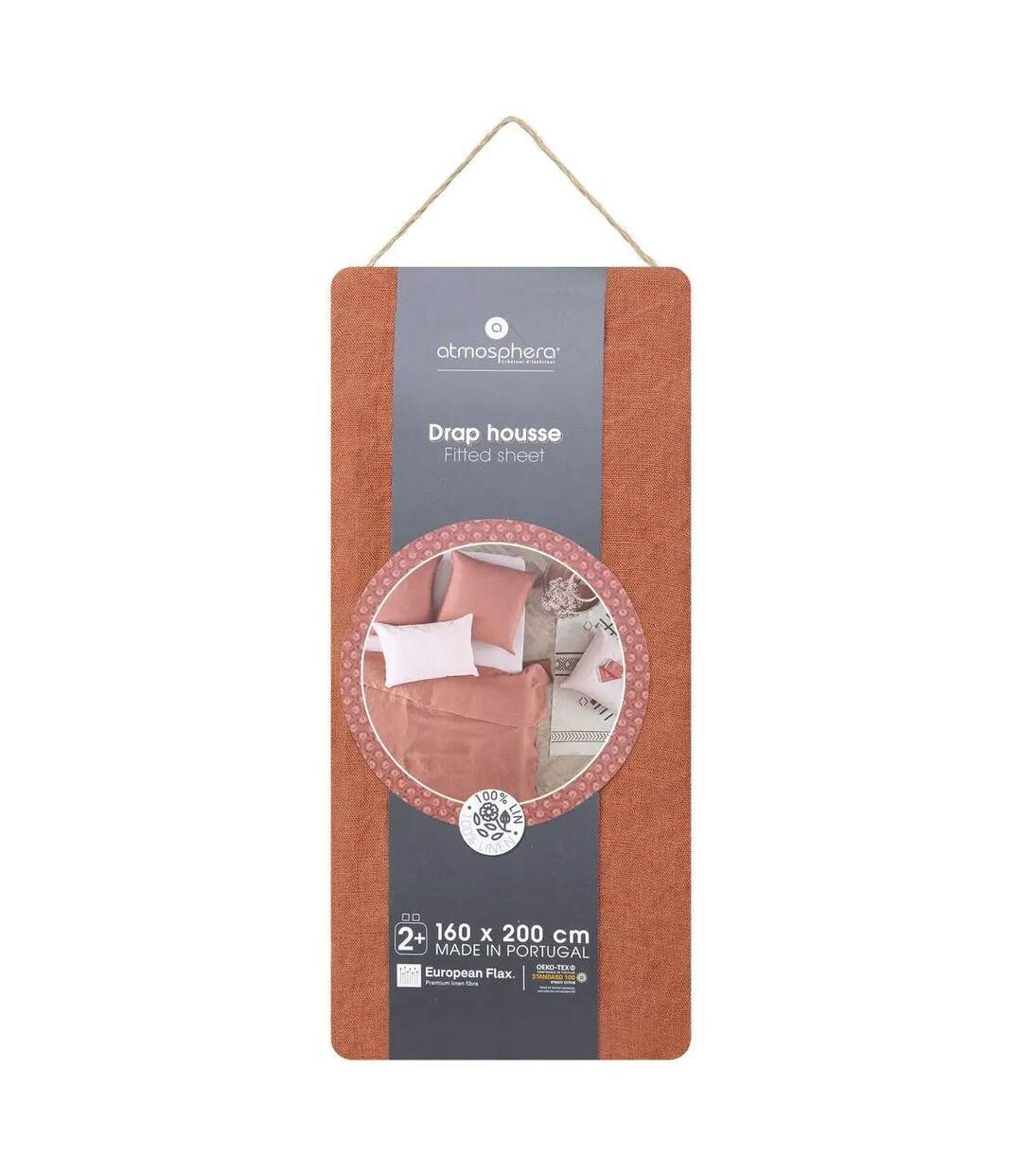 Drap Housse en Lin Adorable 160x200cm Terracotta-3