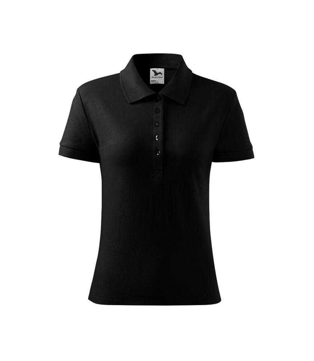Womens/ladies Cotton Polo Shirt Black Malfini-1