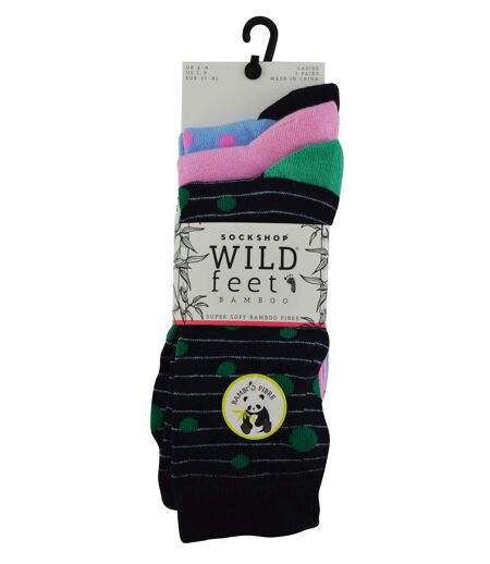 Wild Feet - 3 Pk Ladies Striped Patterned Bamboo Socks