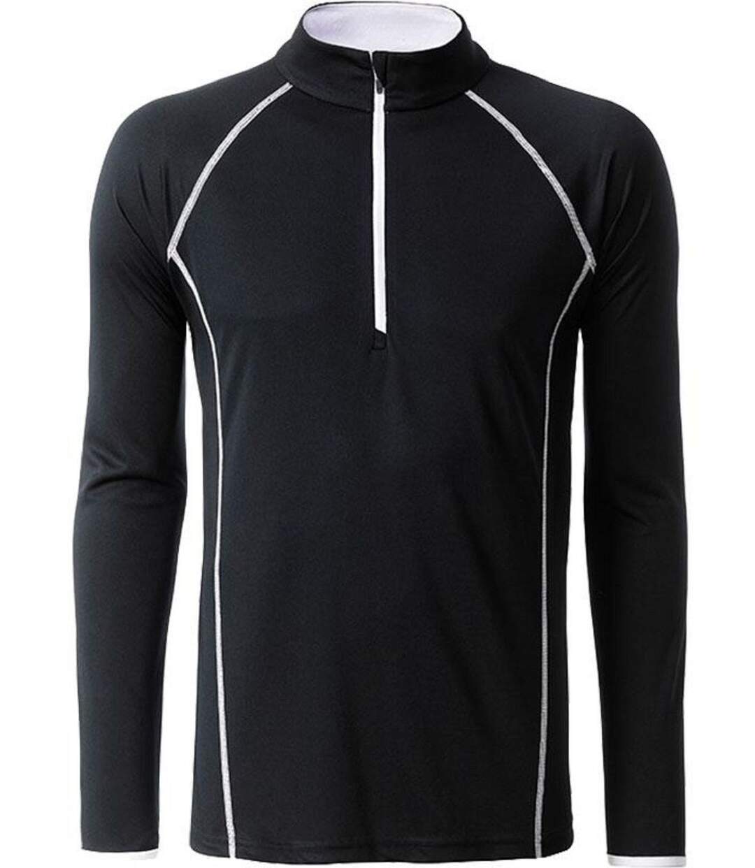 Maillot running respirant manches longues - Homme - JN498 - noir et blanc