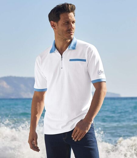 Zweifarbiges Poloshirt mit RV-Kragen