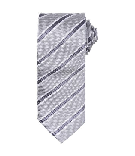 Premier Mens Stripe Waffle Tie (Silver/Dark Grey) (One Size)