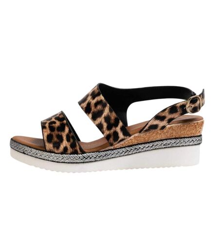 Womens/ladies Ella Backstrap Wedge Sandals Leopard Firetrap