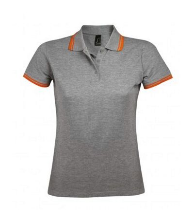 SOLS Womens/Ladies Pasadena Tipped Short Sleeve Pique Polo Shirt (Grey Marl/Orange) - UTPC2432