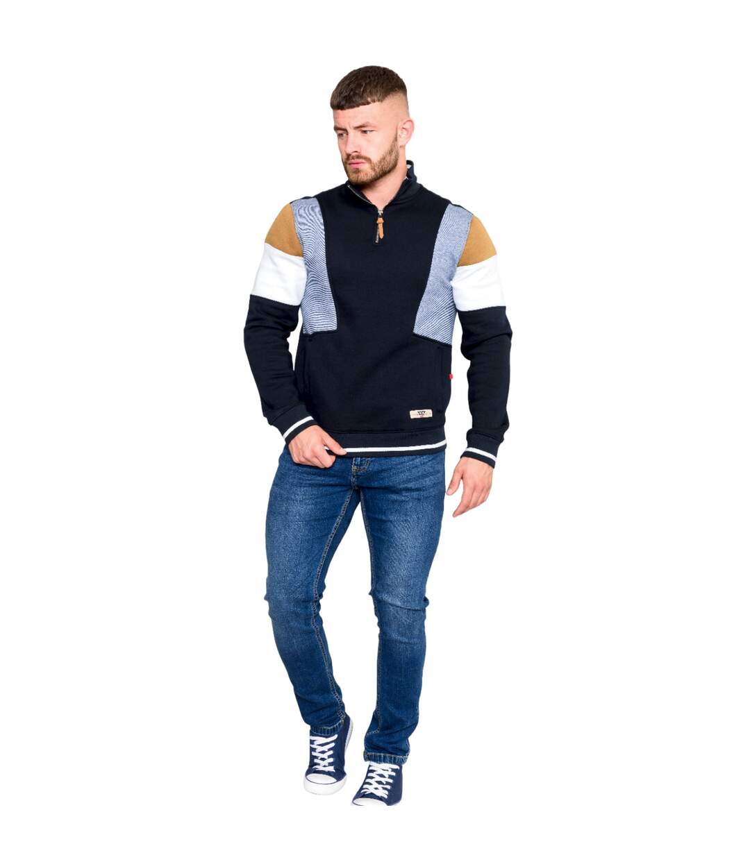 Sweat d555 kenington homme bleu marine / blanc / moutarde Duke