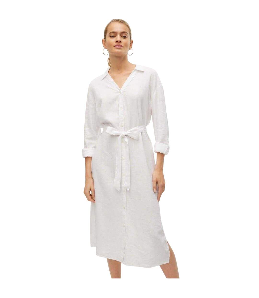 Robe Chemisier Mi-longue Linn Femme Blanc Neige Vero Moda-2