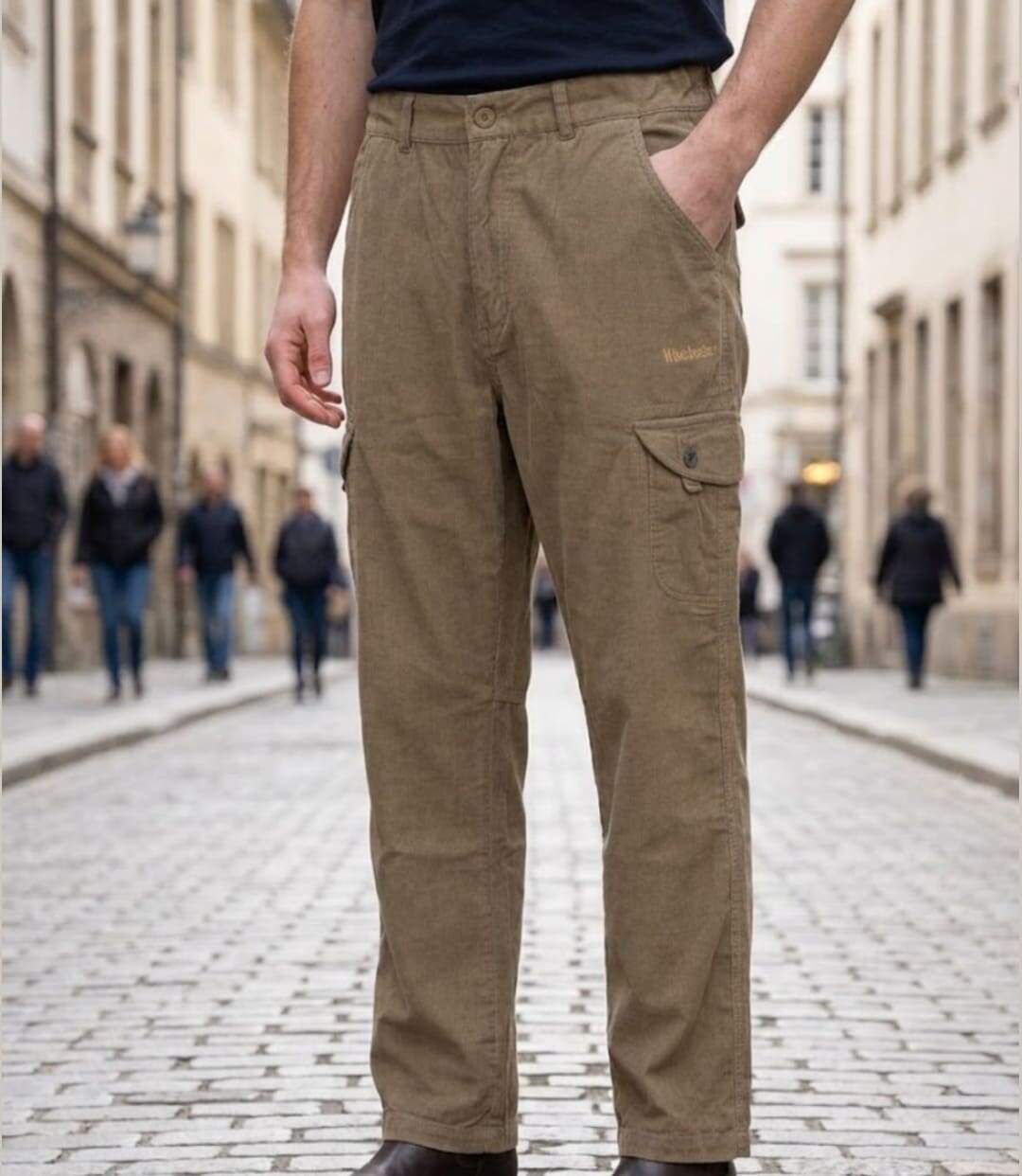 WINCHESTER WE1280C — Pantalon détente camel : l'élégance du coton à rayures-1