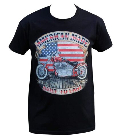 T-shirt homme manches courtes - Moto biker drapeau USA - 18544 - noir