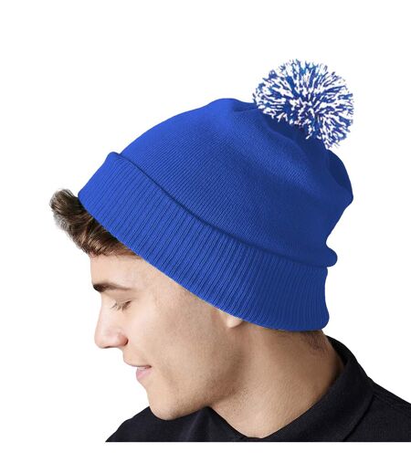 Unisex adult beanie bright royal blue/white Beechfield